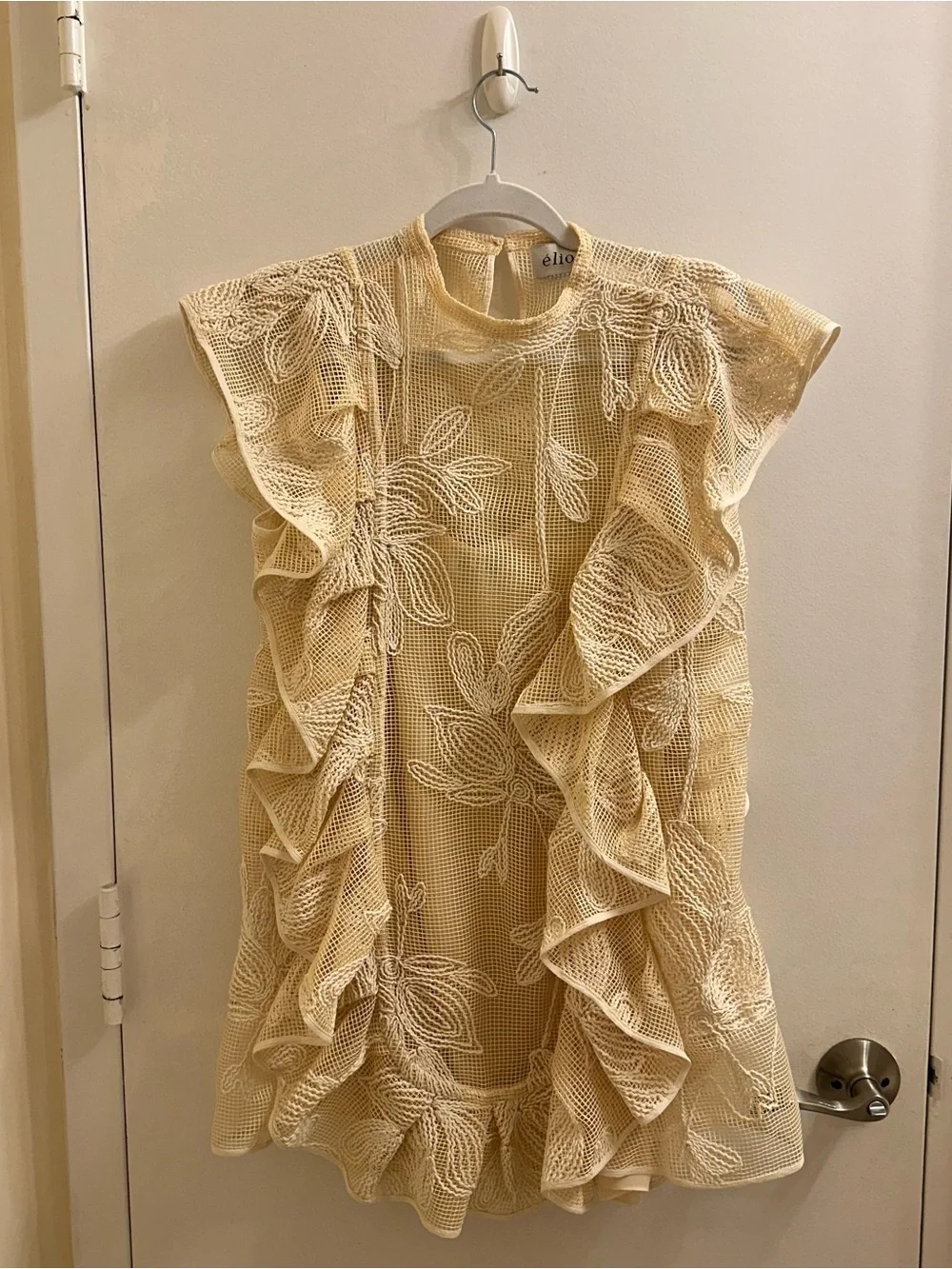 NWOT Eliou Isla Sheer Floral Ruffle Mini Dress in Cream size Medium - Picture 2 of 4